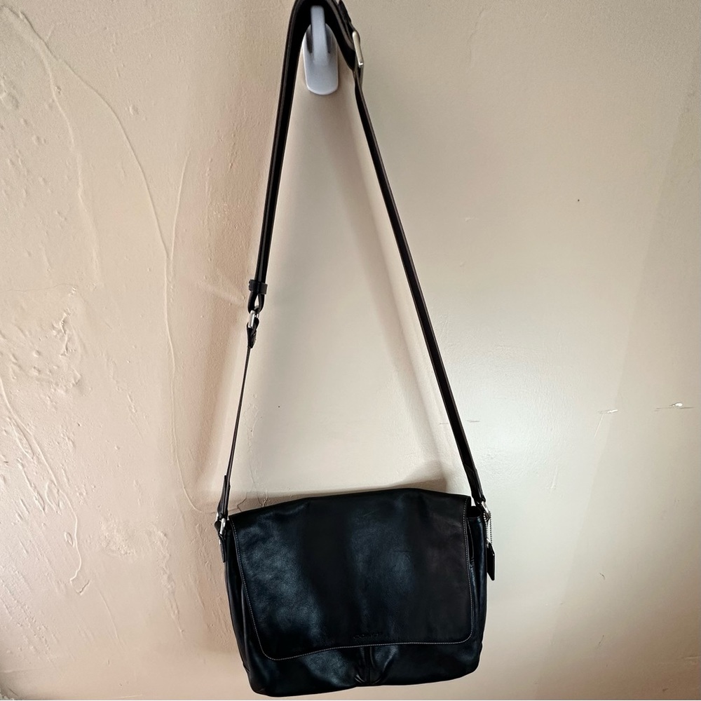 Black all leather vintage Coach Messenger bag